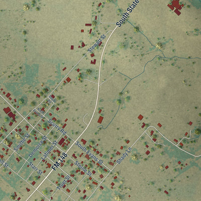 Close-up of the map of Scurry, Texas print showing street and building detail