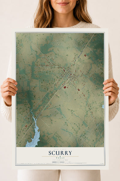 Map of Scurry, Texas, 18 x 24 inch unframed archival matte print
