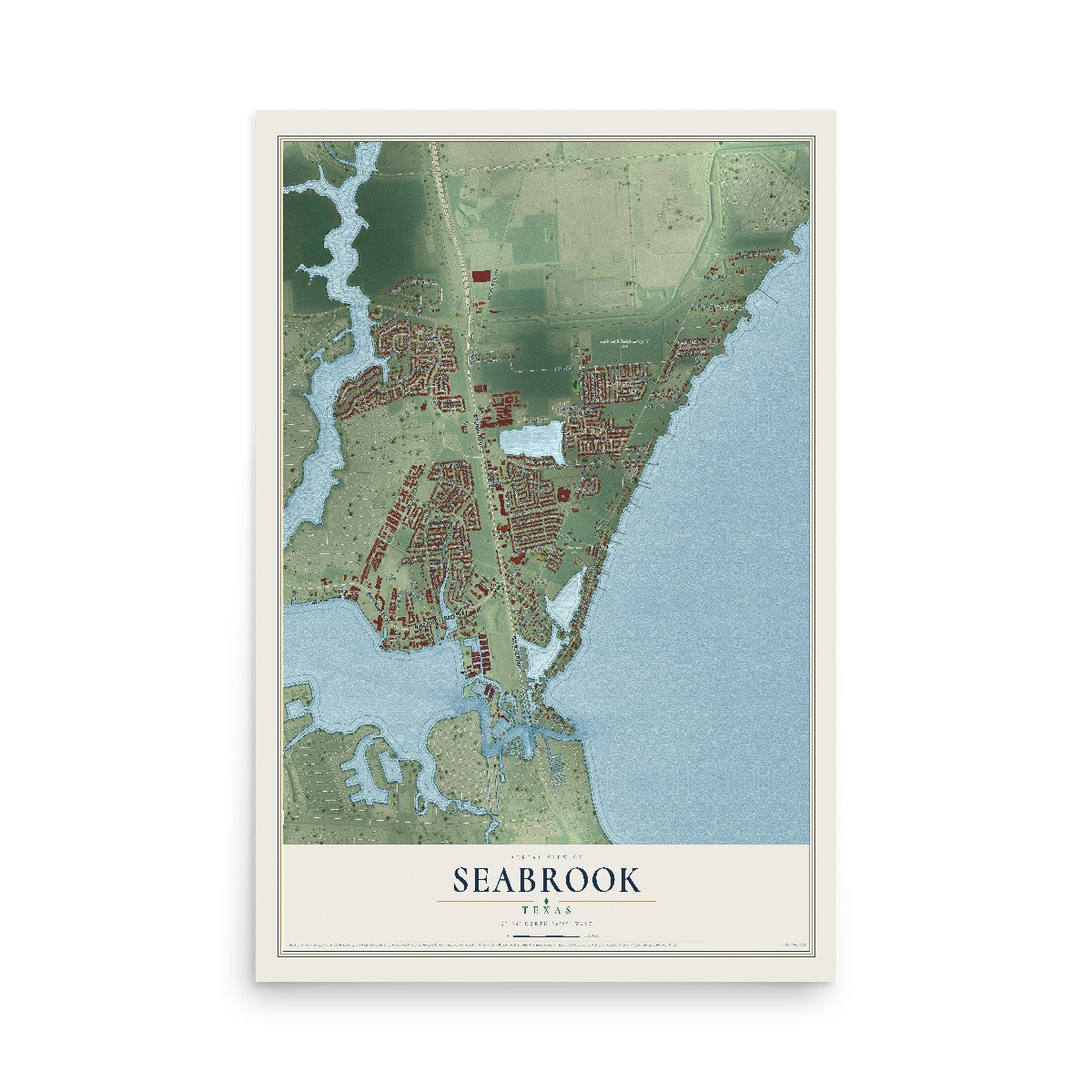 Map of Seabrook, Texas, 12 x 18 inch unframed archival matte print