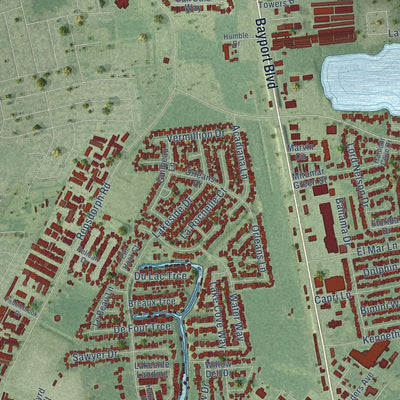 Close-up of the map of Seabrook, Texas print showing street and building detail