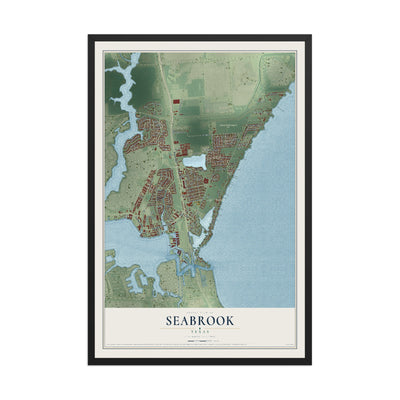 Map of Seabrook, Texas, 12 x 18 inch print in a black wood frame