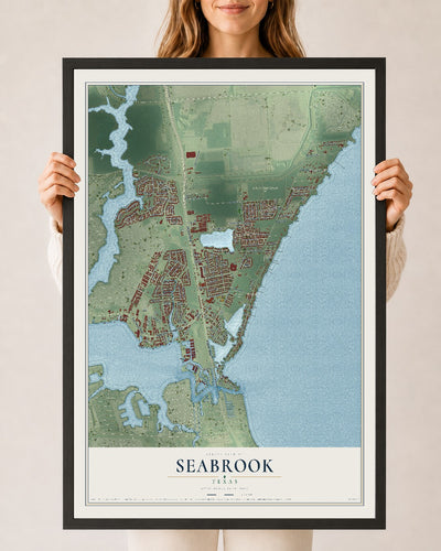 Map of Seabrook, Texas, 24 x 36 inch print in a black wood frame