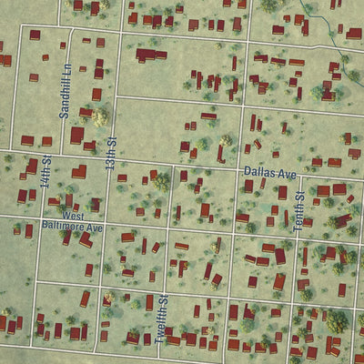 Second close-up of the map of Seadrift, Texas print showing more streets and buildings