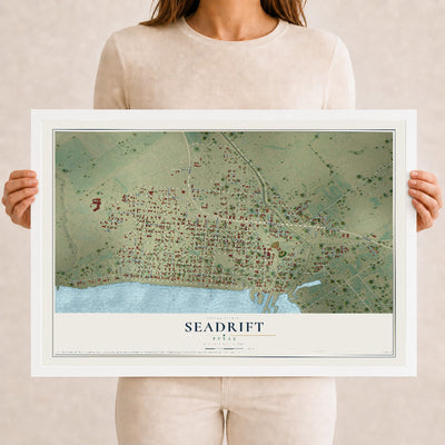 Map of Seadrift, Texas, 12 x 18 inch print in a white wood frame