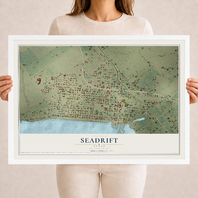 Map of Seadrift, Texas, 18 x 24 inch print in a white wood frame