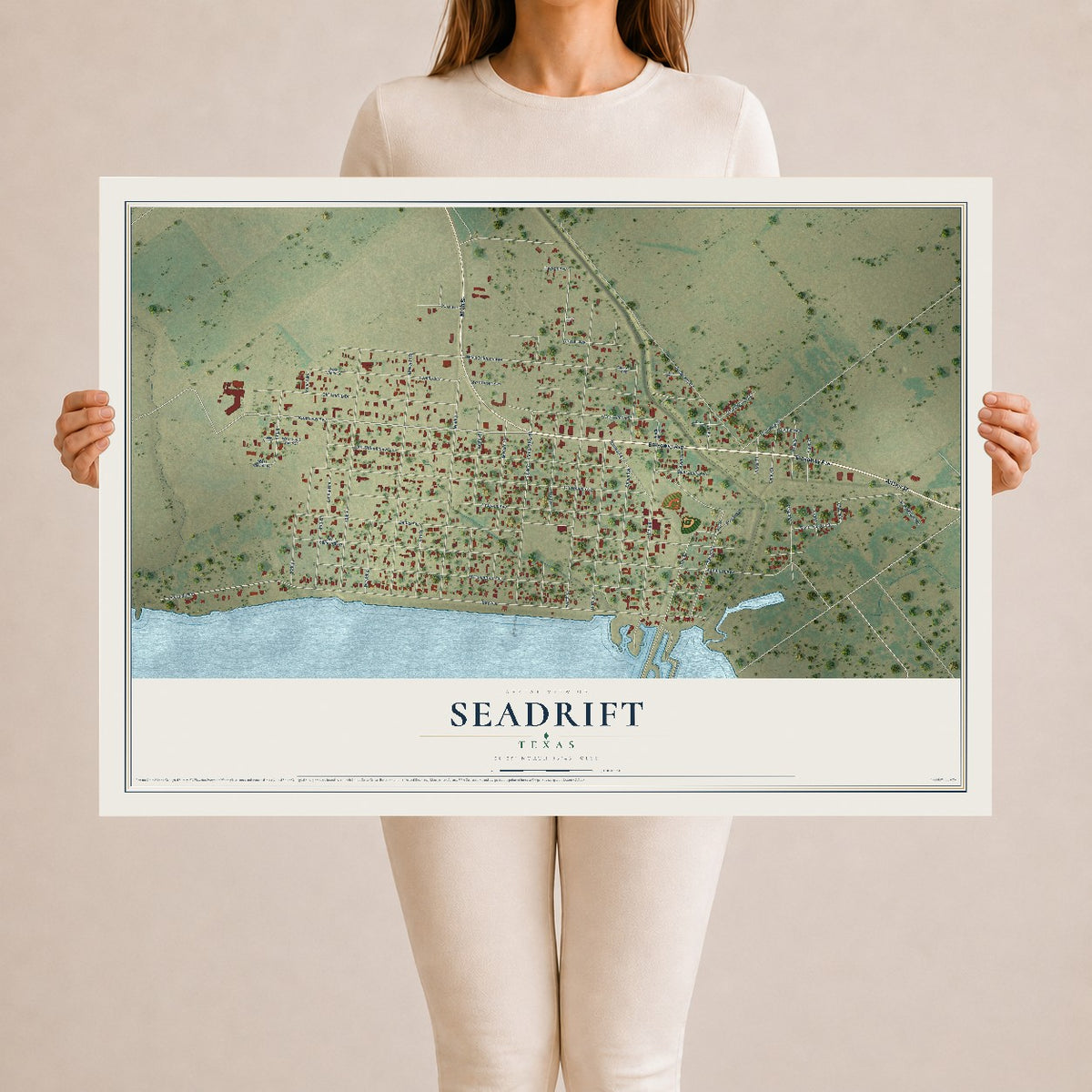Map of Seadrift, Texas, 24 x 36 inch unframed archival matte print