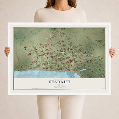 Map of Seadrift, Texas, 24 x 36 inch print in a white wood frame
