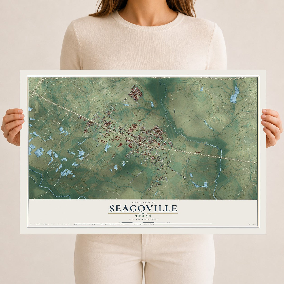 Map of Seagoville, Texas, 12 x 18 inch unframed archival matte print