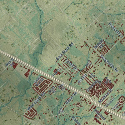 Second close-up of the map of Seagoville, Texas print showing more streets and buildings