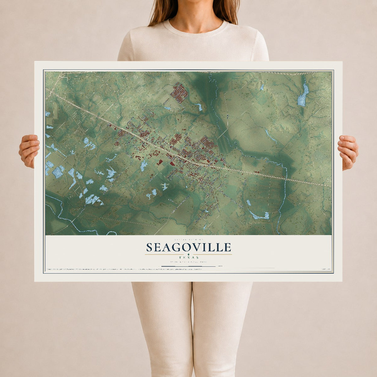 Map of Seagoville, Texas, 24 x 36 inch unframed archival matte print