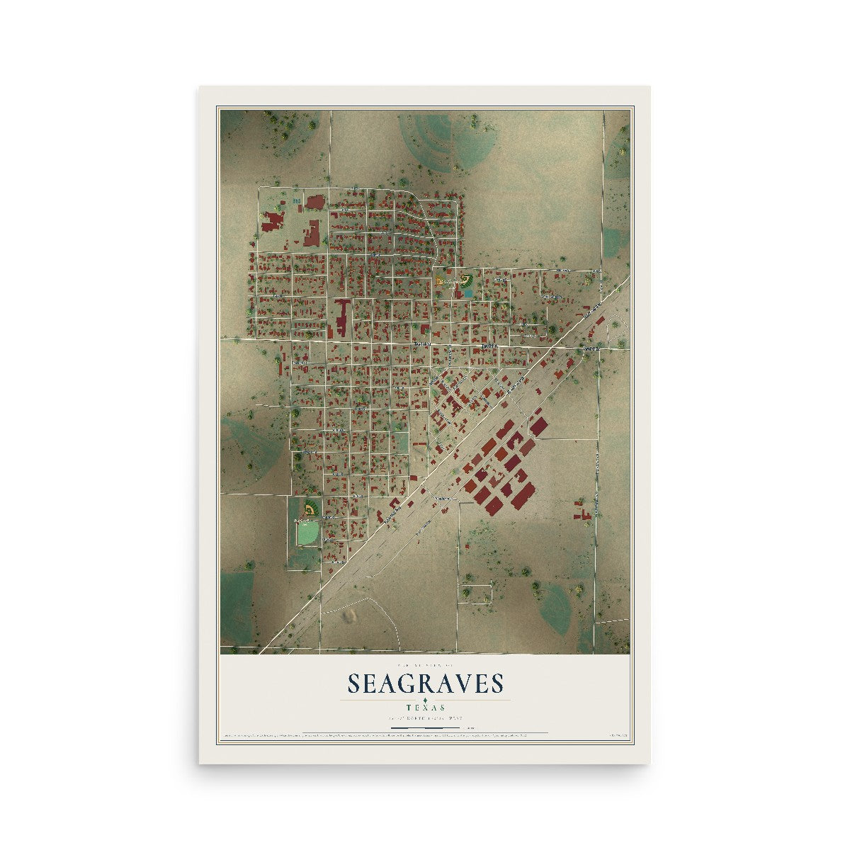 Map of Seagraves, Texas, 12 x 18 inch unframed archival matte print