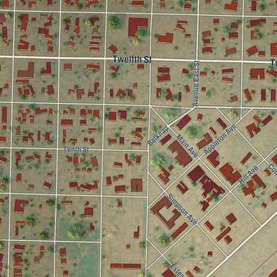 Close-up of the map of Seagraves, Texas print showing street and building detail