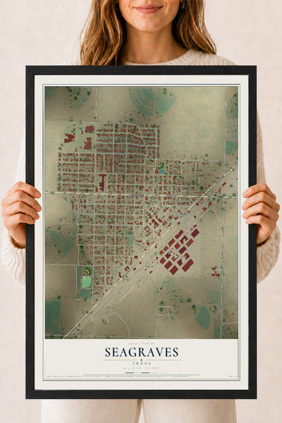 Map of Seagraves, Texas, 18 x 24 inch print in a black wood frame