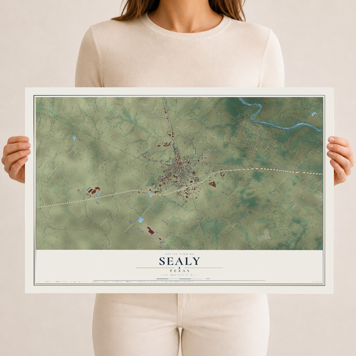 Map of Sealy, Texas, 12 x 18 inch unframed archival matte print