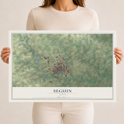 Map of Seguin, Texas, 12 x 18 inch unframed archival matte print