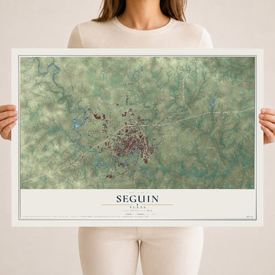 Map of Seguin, Texas, 18 x 24 inch unframed archival matte print