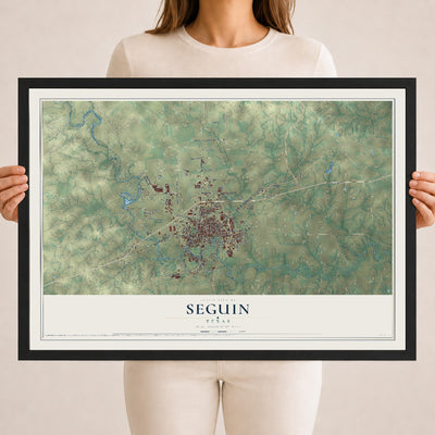Map of Seguin, Texas, 18 x 24 inch print in a black wood frame