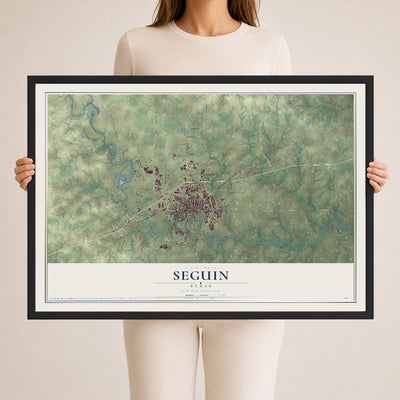 Map of Seguin, Texas, 24 x 36 inch print in a black wood frame