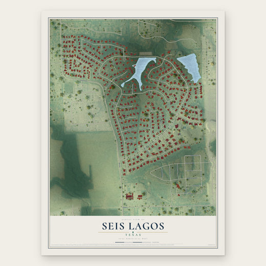 Seis Lagos, Texas map print, the full design