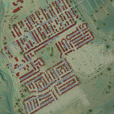 Second close-up of the map of Selma, Texas print showing more streets and buildings
