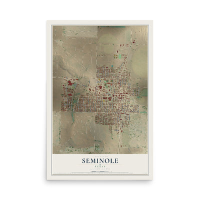 Map of Seminole, Texas, 12 x 18 inch unframed archival matte print
