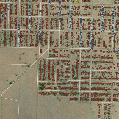 Second close-up of the map of Seminole, Texas print showing more streets and buildings