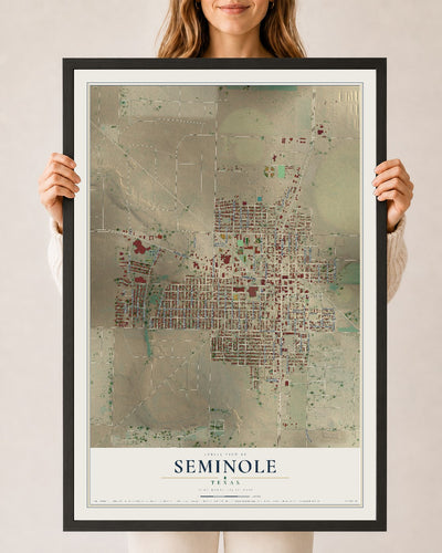 Map of Seminole, Texas, 24 x 36 inch print in a black wood frame