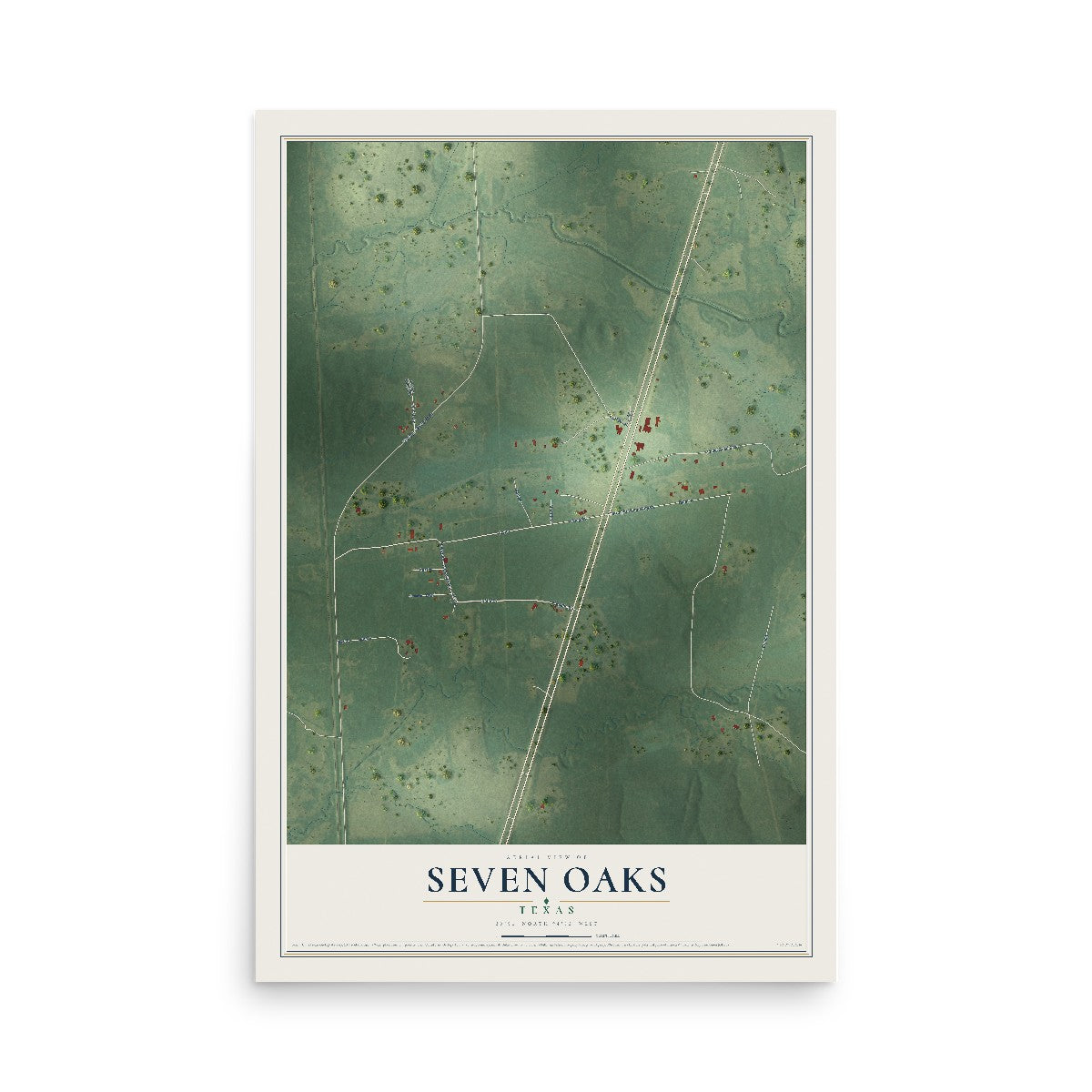 Map of Seven Oaks, Texas, 12 x 18 inch unframed archival matte print