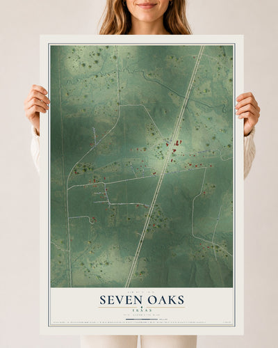 Map of Seven Oaks, Texas, 24 x 36 inch unframed archival matte print