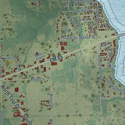 Second close-up of the map of Seven Points, Texas print showing more streets and buildings