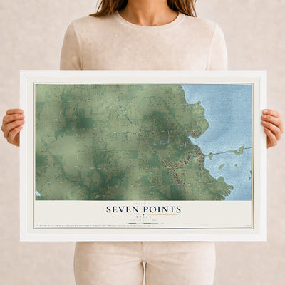 Map of Seven Points, Texas, 12 x 18 inch print in a white wood frame