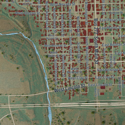 Close-up of the map of Seymour, Texas print showing street and building detail