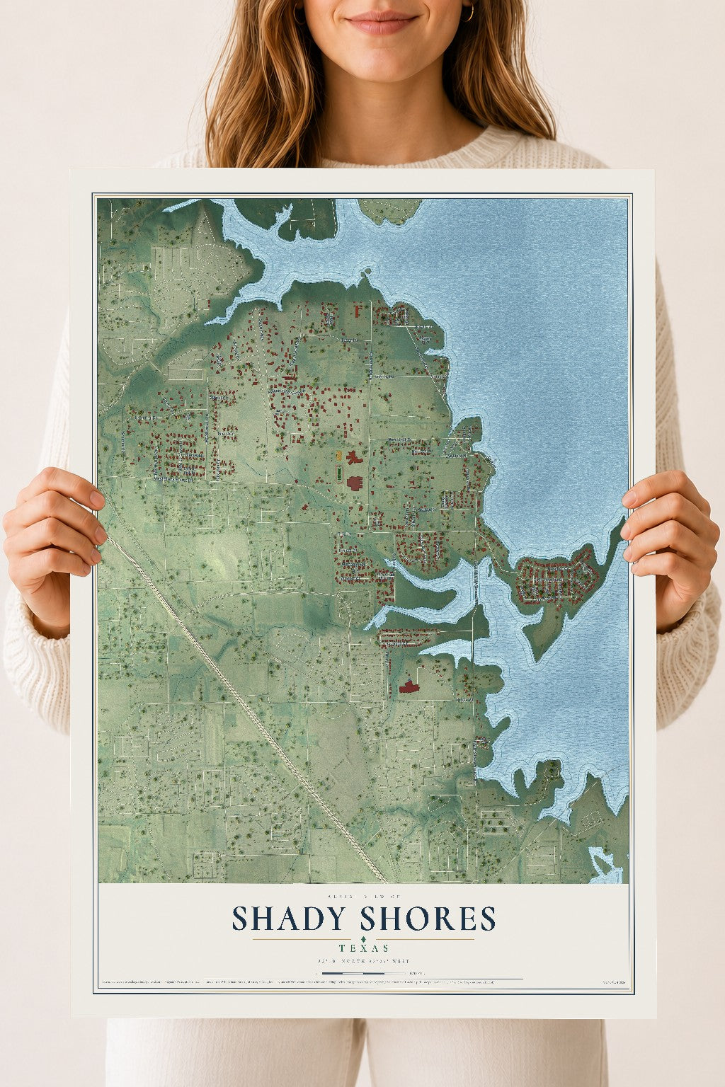 Map of Shady Shores, Texas, 18 x 24 inch unframed archival matte print