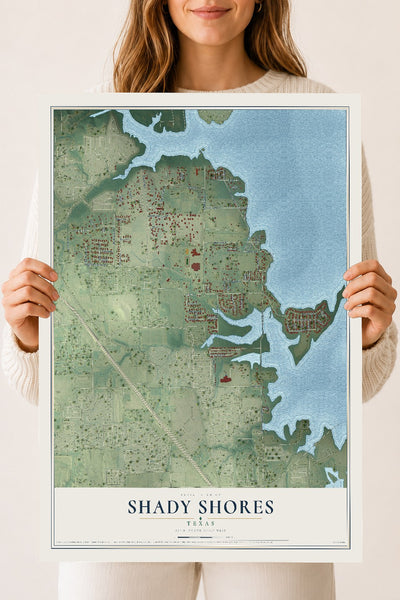 Map of Shady Shores, Texas, 18 x 24 inch unframed archival matte print