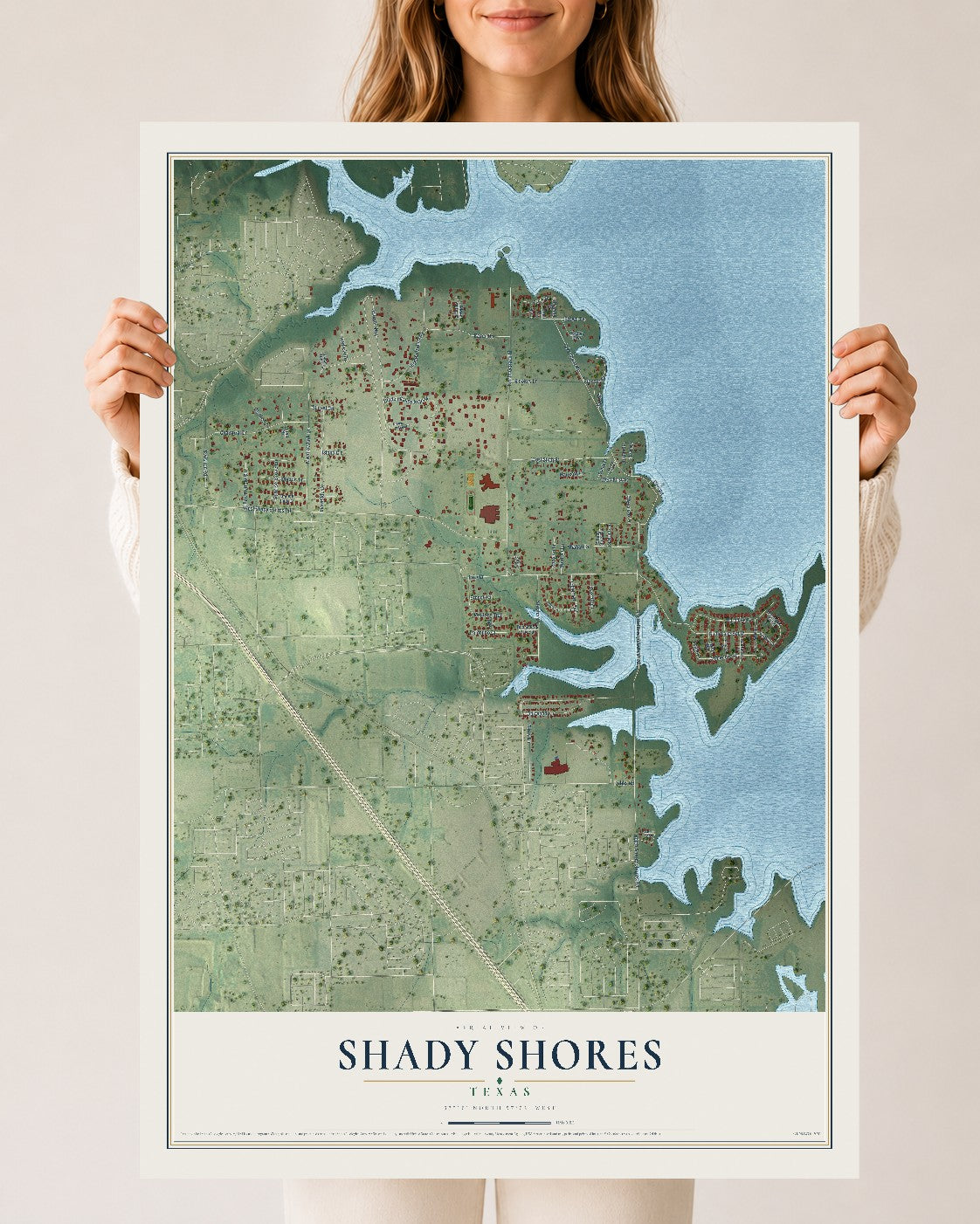 Map of Shady Shores, Texas, 24 x 36 inch unframed archival matte print