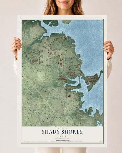 Map of Shady Shores, Texas, 24 x 36 inch unframed archival matte print