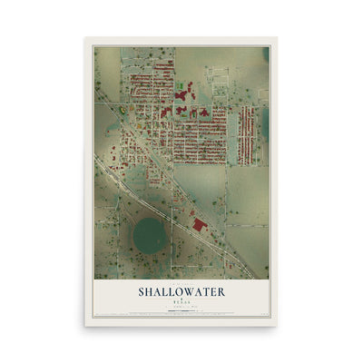 Map of Shallowater, Texas, 12 x 18 inch unframed archival matte print