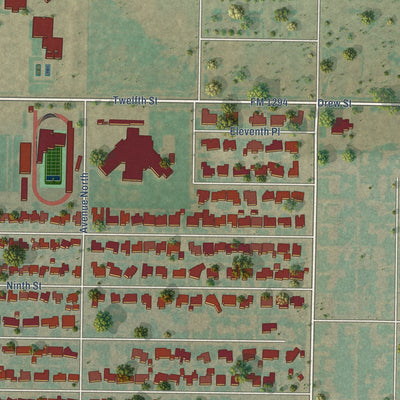 Second close-up of the map of Shallowater, Texas print showing more streets and buildings