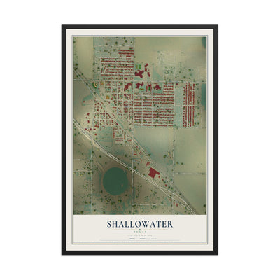 Map of Shallowater, Texas, 12 x 18 inch print in a black wood frame