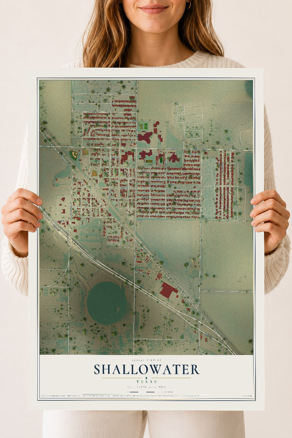Map of Shallowater, Texas, 18 x 24 inch unframed archival matte print