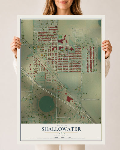 Map of Shallowater, Texas, 24 x 36 inch unframed archival matte print