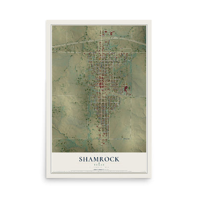 Map of Shamrock, Texas, 12 x 18 inch unframed archival matte print