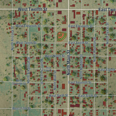 Close-up of the map of Shamrock, Texas print showing street and building detail