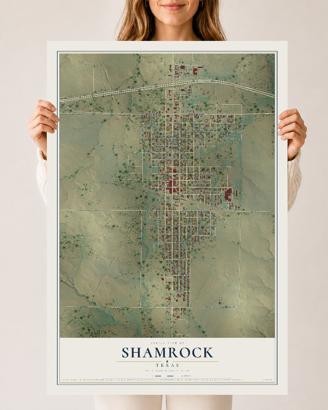Map of Shamrock, Texas, 24 x 36 inch unframed archival matte print