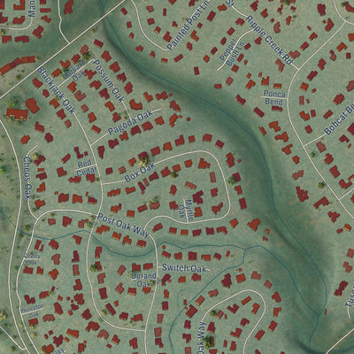 Second close-up of the map of Shavano Park, Texas print showing more streets and buildings