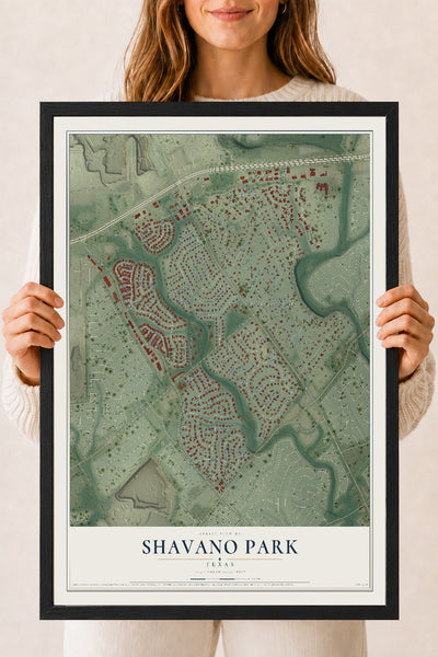 Map of Shavano Park, Texas, 18 x 24 inch print in a black wood frame