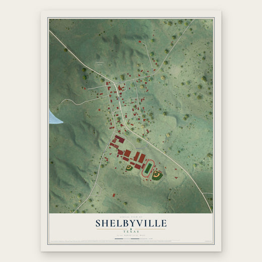 Shelbyville, Texas map print, the full design