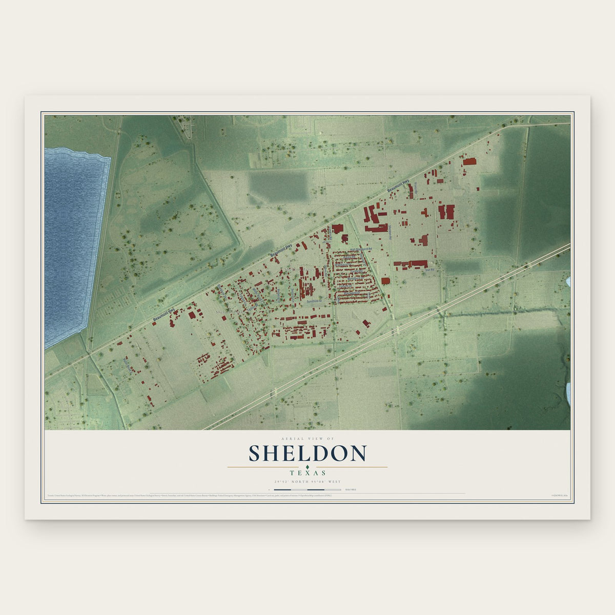 Sheldon, Texas map print, the full design
