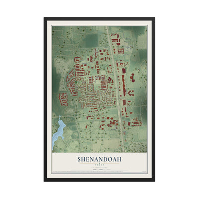 Map of Shenandoah, Texas, 12 x 18 inch print in a black wood frame
