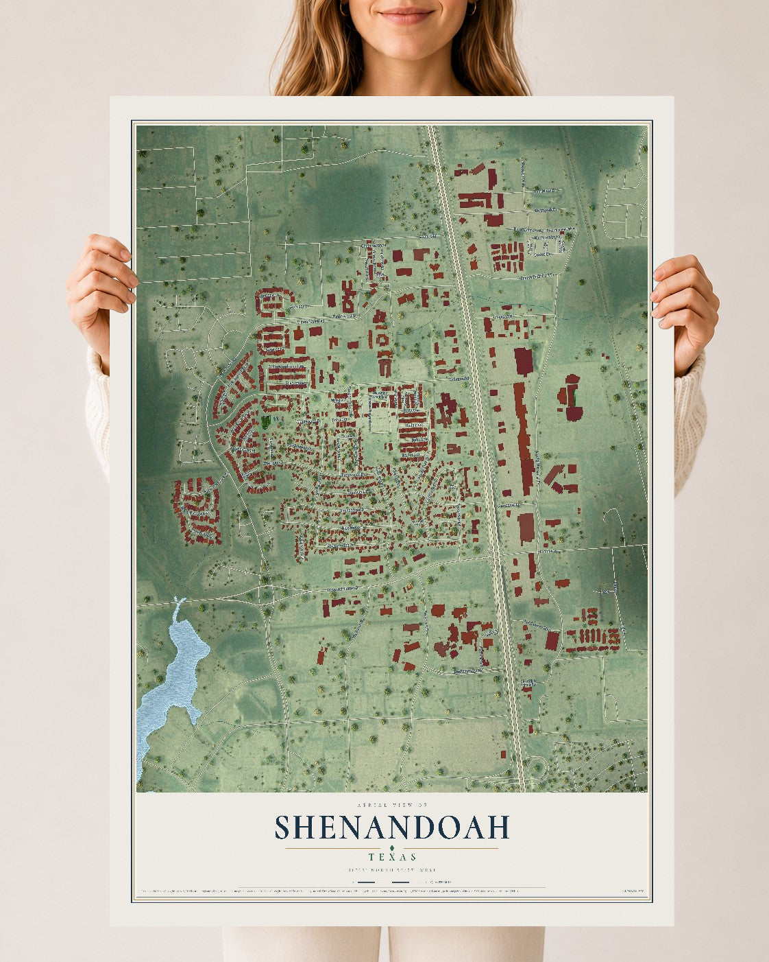 Map of Shenandoah, Texas, 24 x 36 inch unframed archival matte print